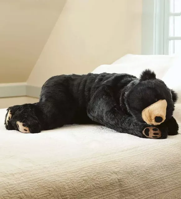 Large Jumbo Black Bear Body Pillow Lifelike Soft Plush Animal 48"L Giant Toy