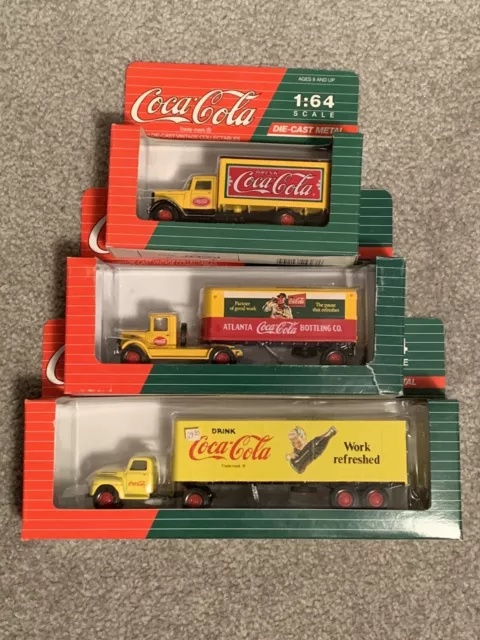Coco cola 1/64 Die cast trucks 3 Total. New In Box.