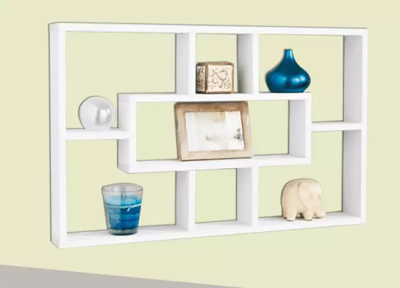 Space Saving Floating Wall Shelf Multi-compartment Shelves Bookshelf White