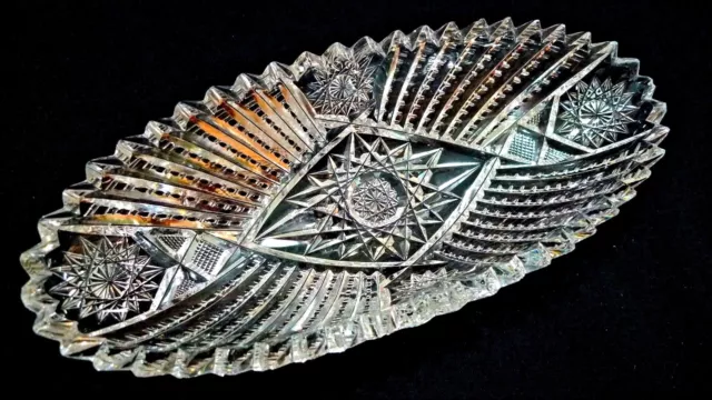 Vintage Large American Brilliant Fine Cut Boat Shaped Serving Tray