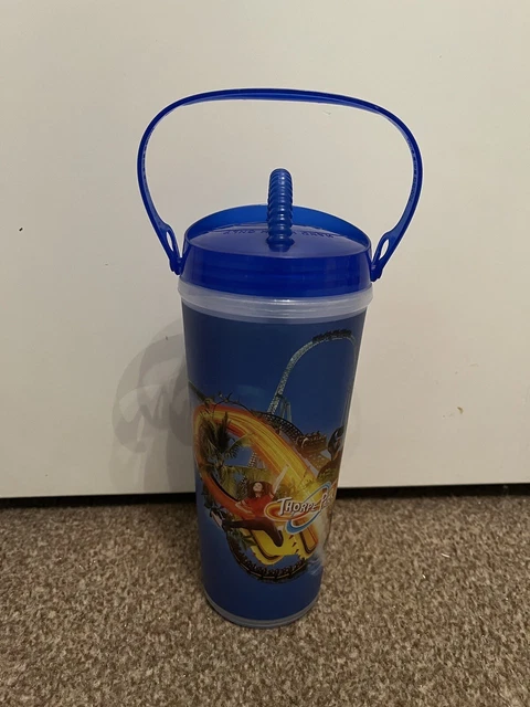 Thorpe Park Freestyle Cups Collectible Coca Cola Blue Drinks Cup Bottle Straw