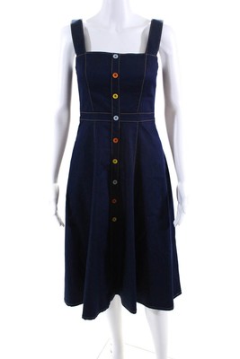 Shoshanna Womens Cotton Blue Button Down Sleeveless A-line Dress Size 0