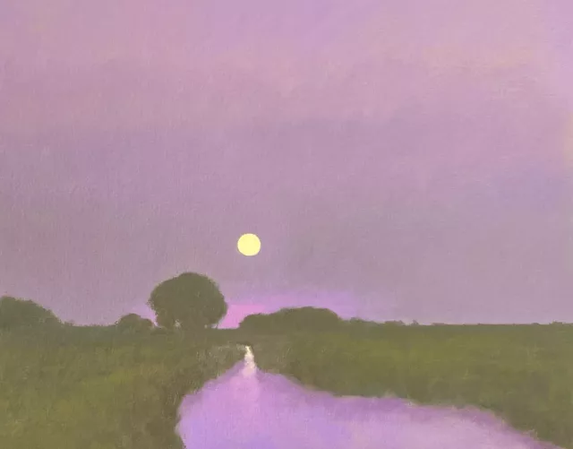 Large Full moon River Impressionism Art Oil Painting Tonalism Color Landscape