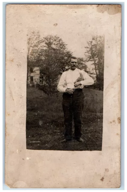 c1910's Old Man with Pigeon Candid Bird RPPC Photo Unposted Antique Postcard