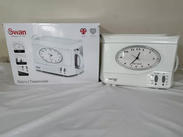 Swan Retro Teasmade Alarm Clock Tea Brew Machine White w/ Original Box STM201N