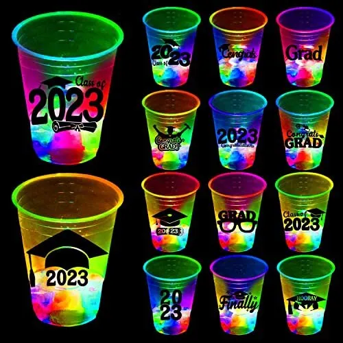 24 Pcs 2023 Glowing Graduation Party Cups for Indoor Outdoor Grad P...