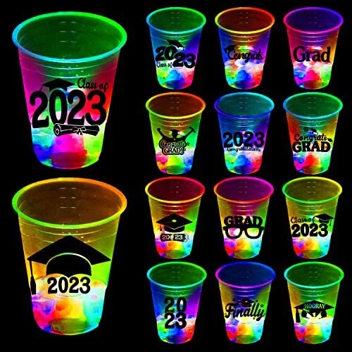 24 Pcs 2023 Glowing Graduation Party Cups for Indoor Outdoor Grad P...
