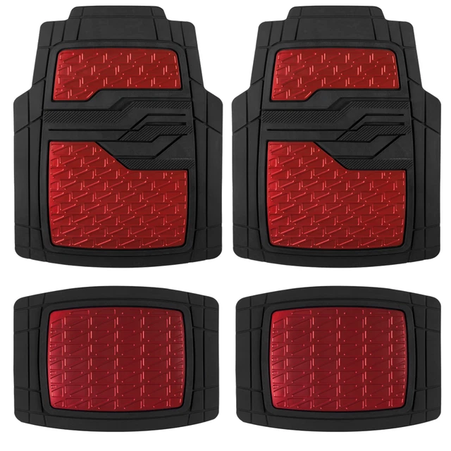 4 Alfombrillas de Goma para Suelo, Placa Metálica, Rojo, Ajuste Universal