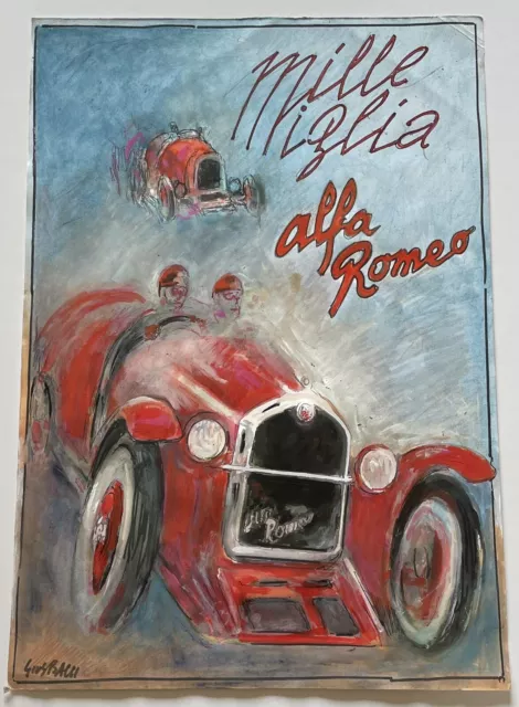 Giuseppe Bacci Alfa Romeo Mille Miglia Bozzetto Tempera Su Cartoncino Cm 35X50