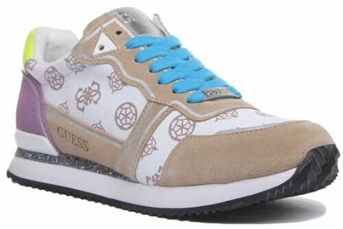 GUESS Fl7Agofal12 Blanc Beige Agos Baskets Lacet Décontracté Taille UK 3 - 8