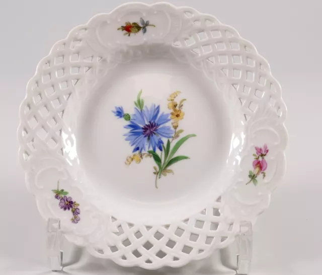 Meissen Teller Durchbruchteller durchbrochen Blume 2 1. Wahl ~1890 Ø15,5cm