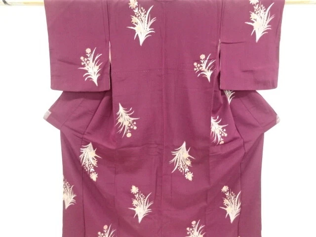 41834# Japanese Kimono / Antique Kimono / Woven Floral Plants