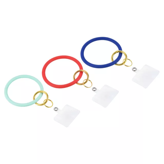 3pcs Key Ring Bracelet Silicone Round Keychain Wristlet Keyring, Multicolor