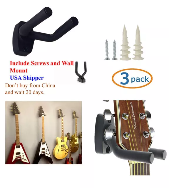 3-PACK Guitar Hanger Hook Holder Wall Mount Display Acoustic or Electric. GRJ-Q3