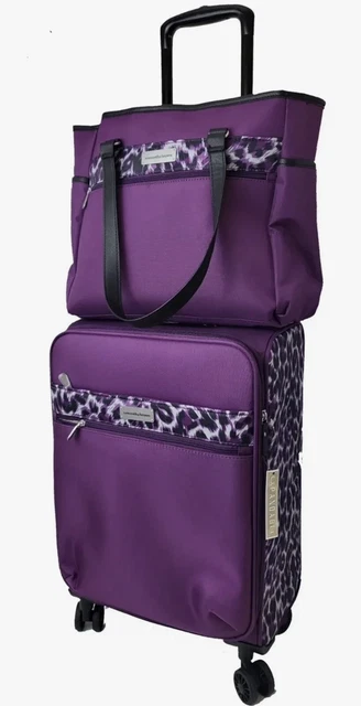 Samantha Brown 22" Spinner with Satchel 2-piece Set purple leopard