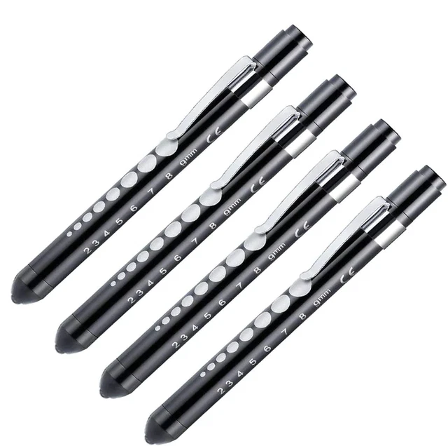 4 x Reusable Medical Pocket Penlight Flashlight with Pupil Gauge LED Bulb - Whit