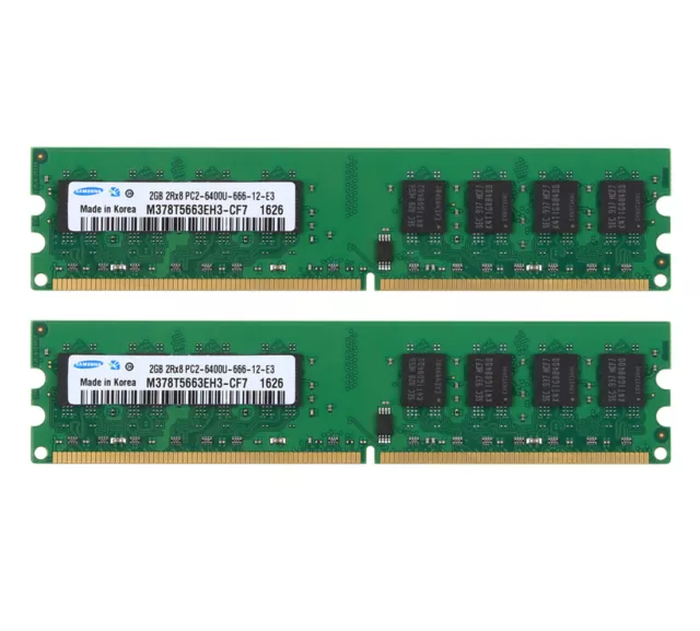 4GB 2X 2GB Samsung 2RX8 PC2-6400 DDR2 800Mhz DIMM Desktop Memory Unbuffered RAM