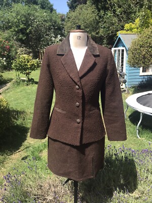 Country Casuals Tailleur Taglia 12 giacca VINTAGE. gonna medio ricco marrone 