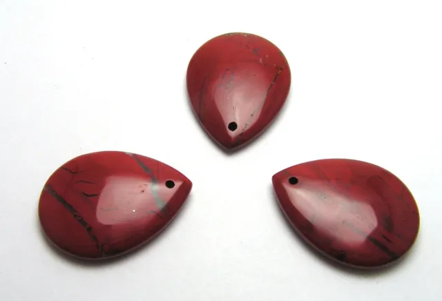 THREE (3) RED JASPER 30x40mm Teardrop Pendant Beads