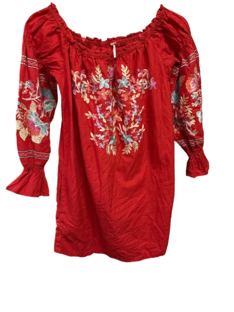 Free people fleur du jour off the shoulder embroidered dress Red - Sz XS