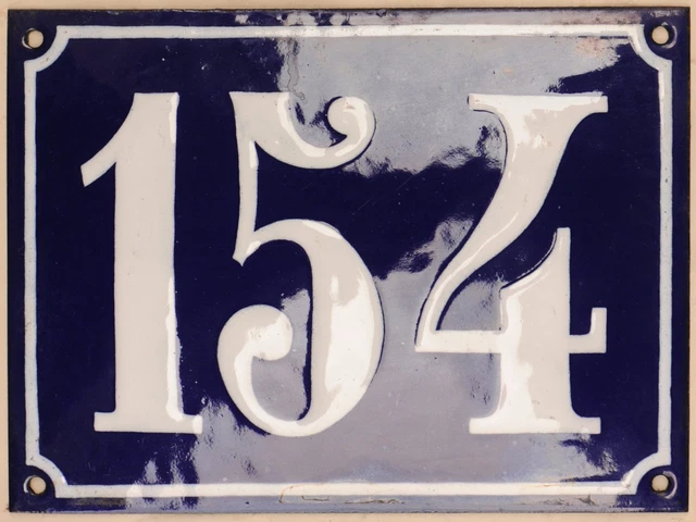 Large old French house number 154 door gate plate plaque enamel steel metal sign