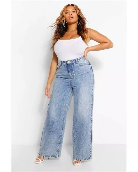 Boohoo 90s High Waisted Wide-Leg Size 14 Distressed Jeans