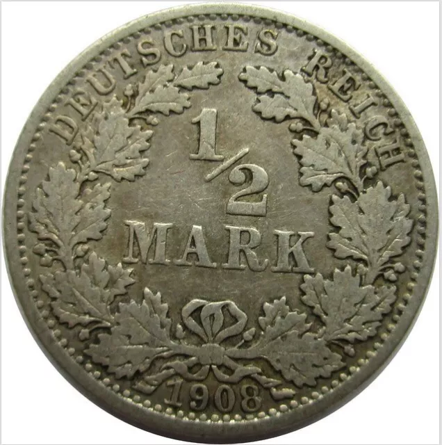 Kaiserreich  ½  Mark 1908 G  Silber (besserer Jahrgang)