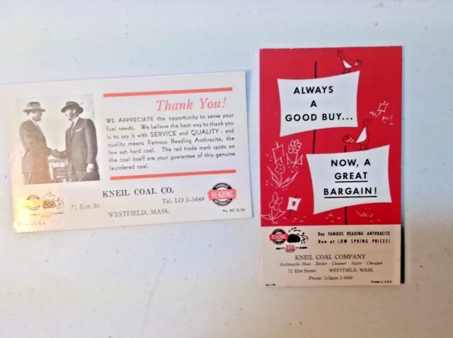 Vintage lot of 2- 1956- advertising Blotters-Kniel Coal Co. Westfield, MA-unused