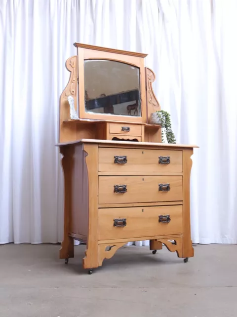 Antique Vintage Satinwood Walnut Vanity chest of Drawers - Dressing Table