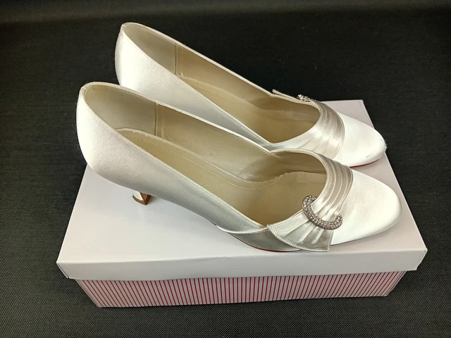 Scarpe da sposa avorio arricciato tacco medio UK 8, avorio, matrimonio, scarpe da sposa, formali