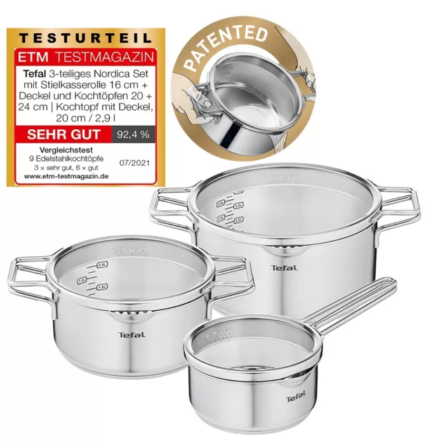 Tefal Edelstahl Topfset 6-tlg Nordica 2xKochopf/3xDeckel/1xKasserolle H852S3