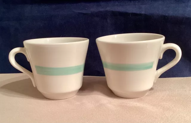 Two HLC Homer Laughlin  Demitasse Espresso Coffee Cups, Ivory w/ green stripe