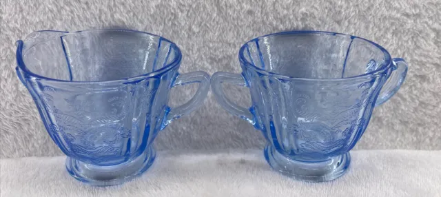 BLUE MADRID Indiana / Federal Recollection Depression Glass CREAMER & SUGAR Set