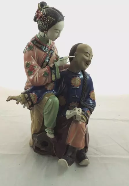 13" China Wucai Porcelain Pottery wife & husband Lady  Man Lover  Fengwixinw