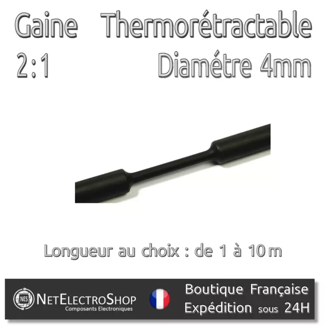 Gaine Thermorétractable 2:1 - Diam. 4 mm - Noir - 1 à 10m #085