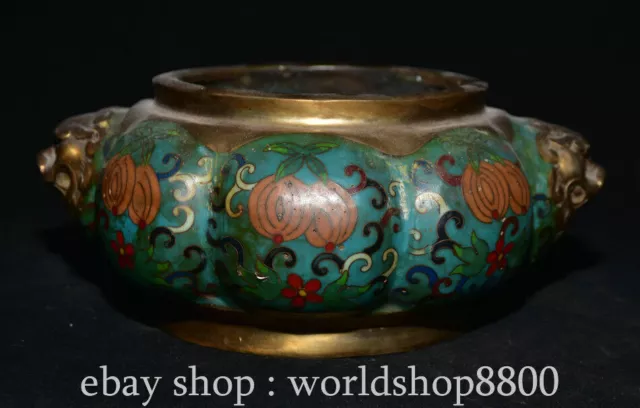 8.4" Marked Chinese Cloisonne Enamel Gilt Dynasty Double ear Lion head Censer