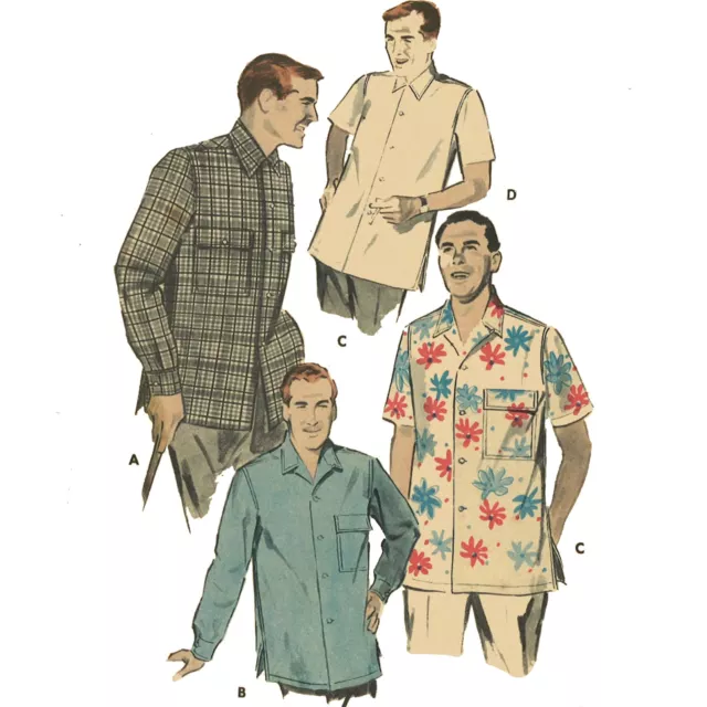 1950s Patrón,Hombres Informal SPORTS Camisa - Pecho = 96.5cm (97cm) – 102cm