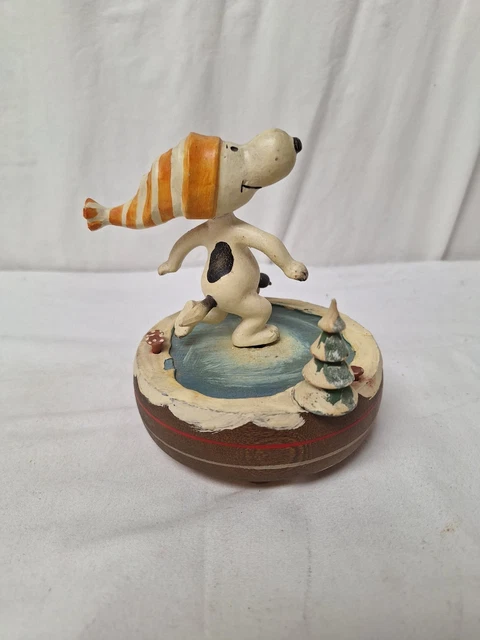 アンリANRI スヌーピースケート木彫りオルゴール レア 70s ANRI スヌーピー アイススケート ビンテージ 木彫り