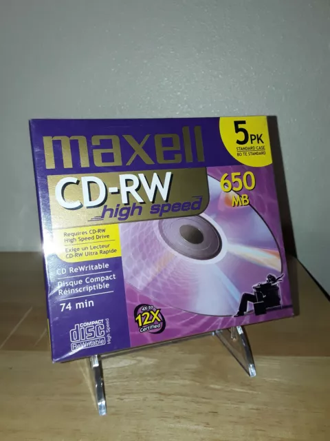 Maxell CD-RW High Speed CD ReWritable Disks 5 Pack Standard Case Brand New!