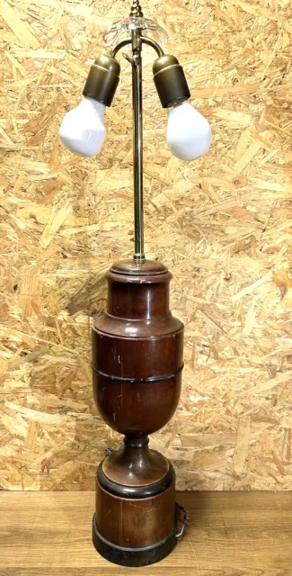 Importante lampe ancienne années 20,30 ,Style Biedermeier, bois tourné, 2 feux