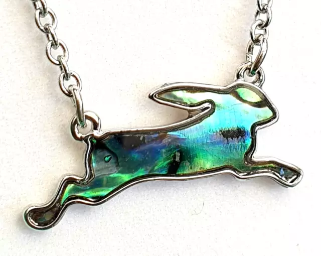 Running Hare Collar de plata Conejo Colgante Paua Abalone Shell 18" con...