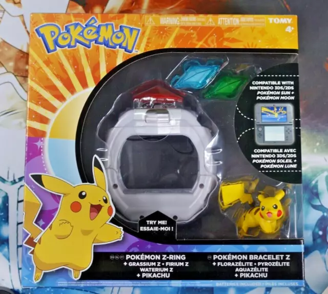 Pokemon Z Ring Crystal Set Bracelet w Pikachu Figure TOMY Nintendo DS Sun +  Moon