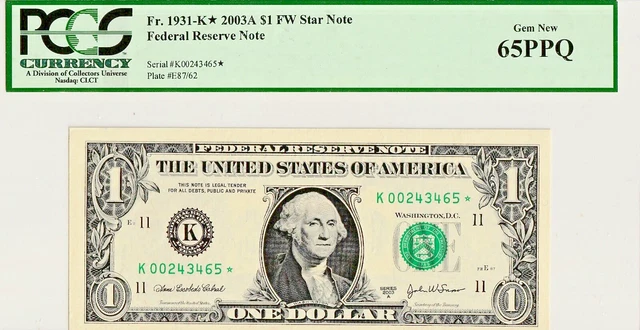 2003A  $1 Dallas Star Note FR. 1931-K* PCGS Currency 65 PPQ Very Small Print Run