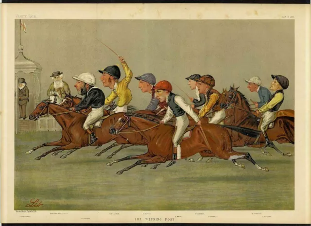 Vanity Fair Horse Racing Color Lithograph The Winning Post Jockey Saddle Whip