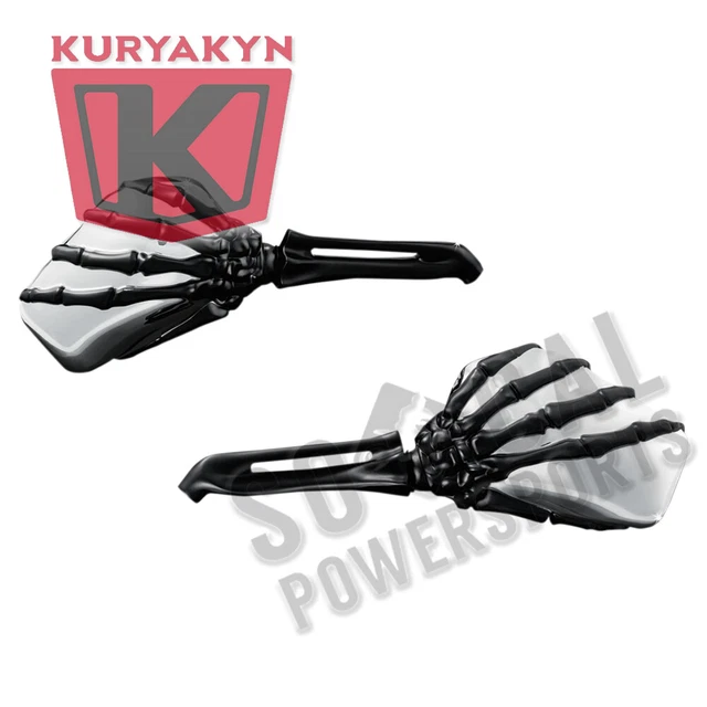 Kuryakyn Skeleton Hand Mirrors - Black Stem with Chrome Head - 1764