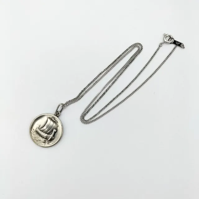 Georg Jensen Ship Coin Necklace Pendant Silver 925 Chain Length 40㎝ Women