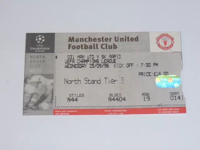 1996/97  Champions League Ticket***MANCHESTER UNITED v SK RAPID***25th Sept 1996