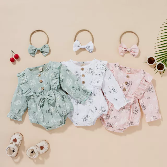 Newborn Baby Girls Romper Bodysuit Jumpsuit Playsuit Outfits Clothes 0-24Months