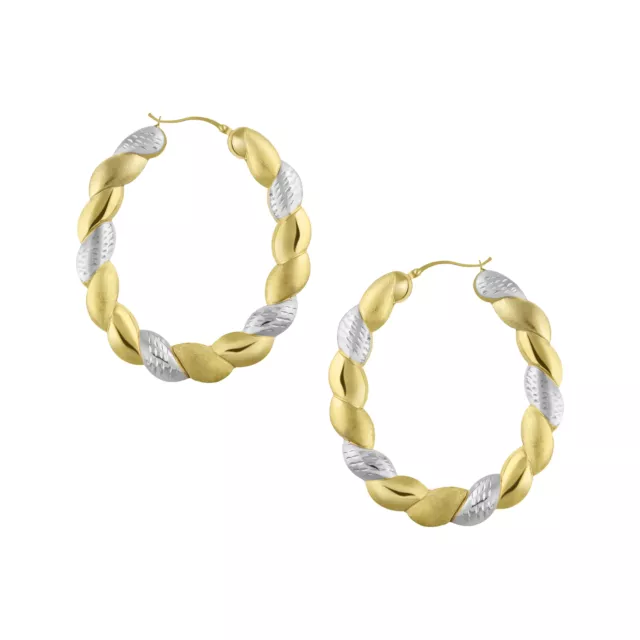 2" Round Twist Hoop Earrings Bonded 1/10th 10k Yellow Gold