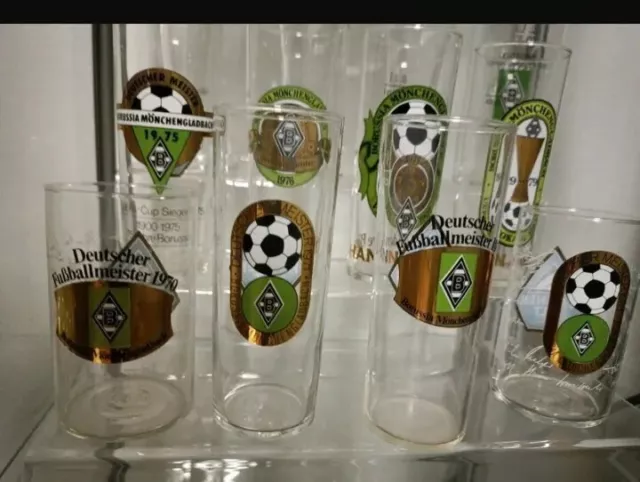 8 Gläser 70er Jahre Borussia Mönchengladbach Hannen Alt Rarität Glas Gladbach